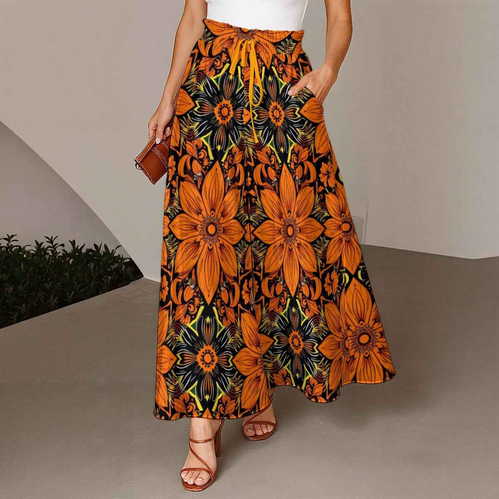 MUNSIEUR All-Over Print Women's Ruffled Wide-Leg Jeans