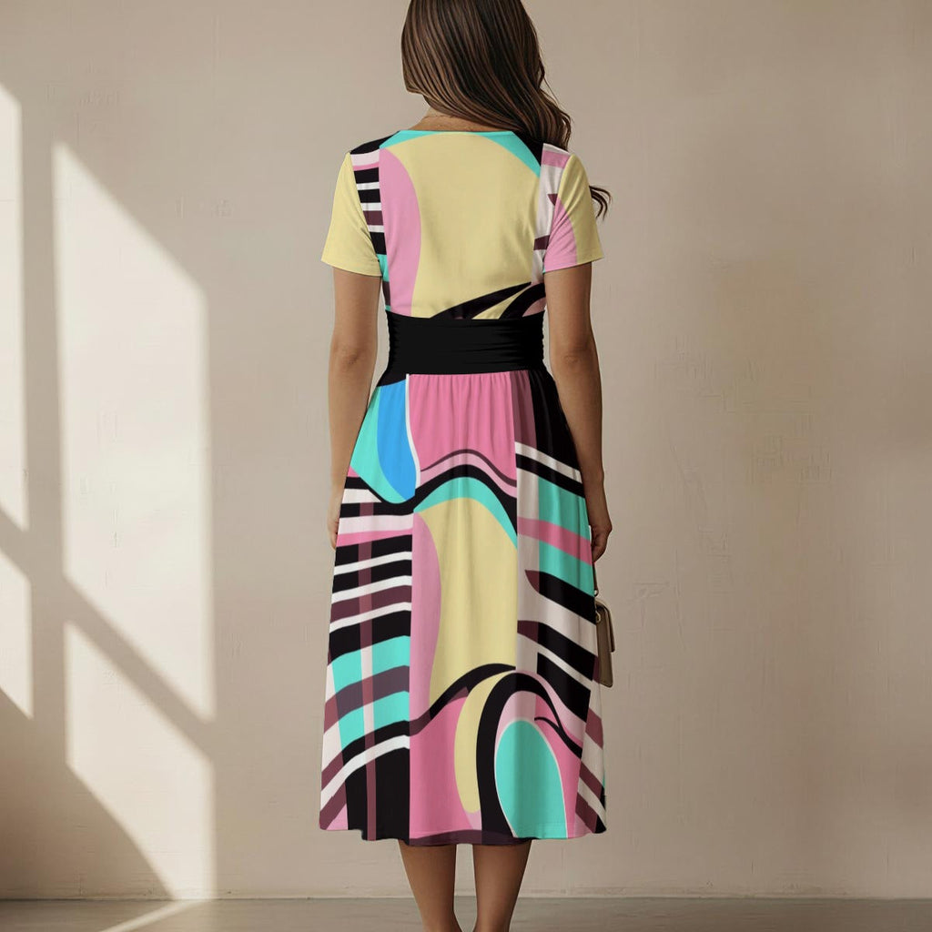 MUNSIEUR All-over Print Women's V Neck Midi Dress New Arrivals