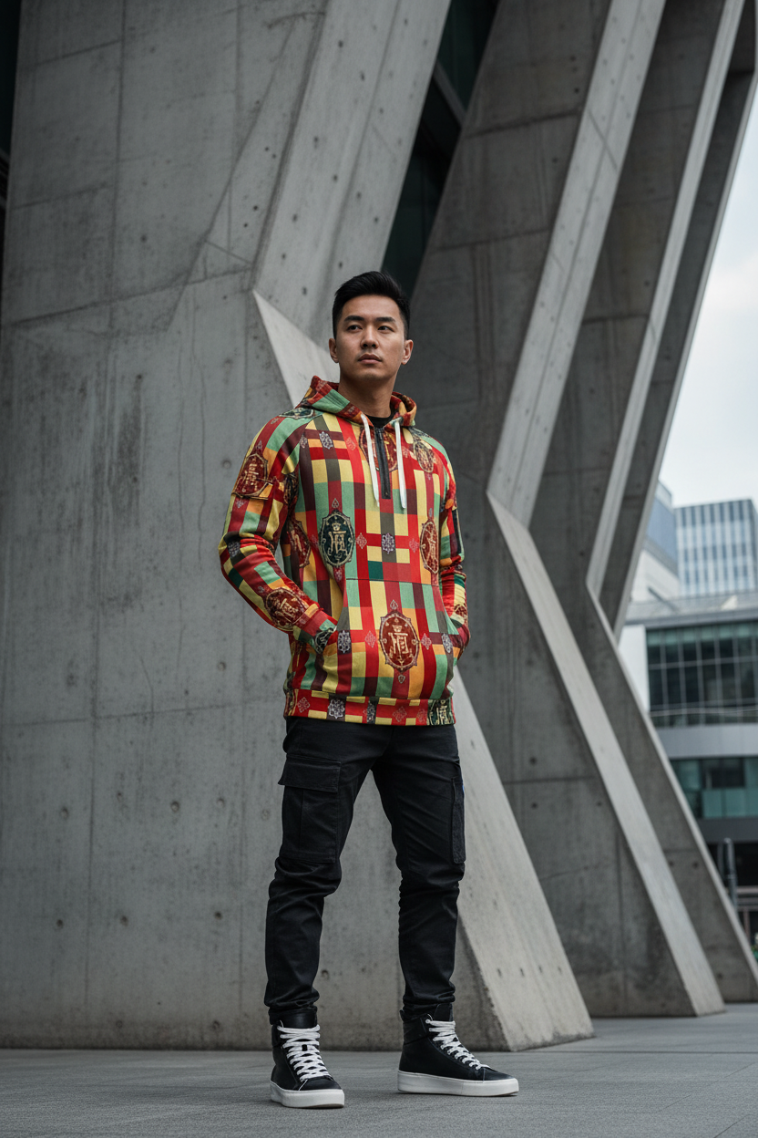 All-Over Print Men’s Fleece Half-Zip Hoodie With Pockets