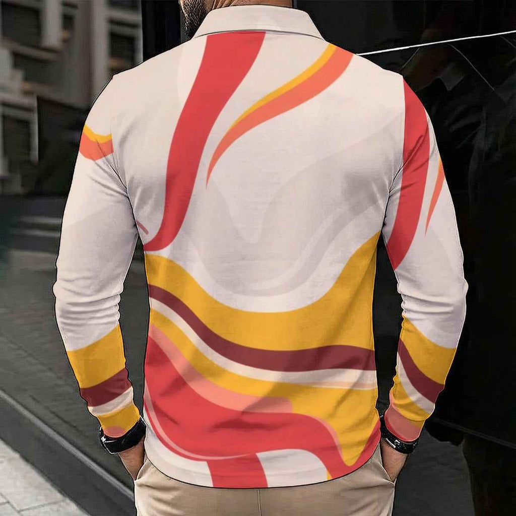 MUNSIEUR All-Over Print Men's Polo Long Sleeve Tee New Arrivals