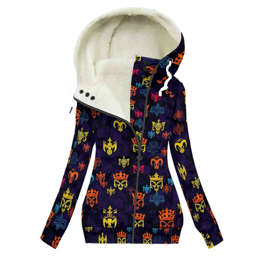 MUNSIEUR All-Over Print Women's Long Jacket With Fleece Lining — Blue
