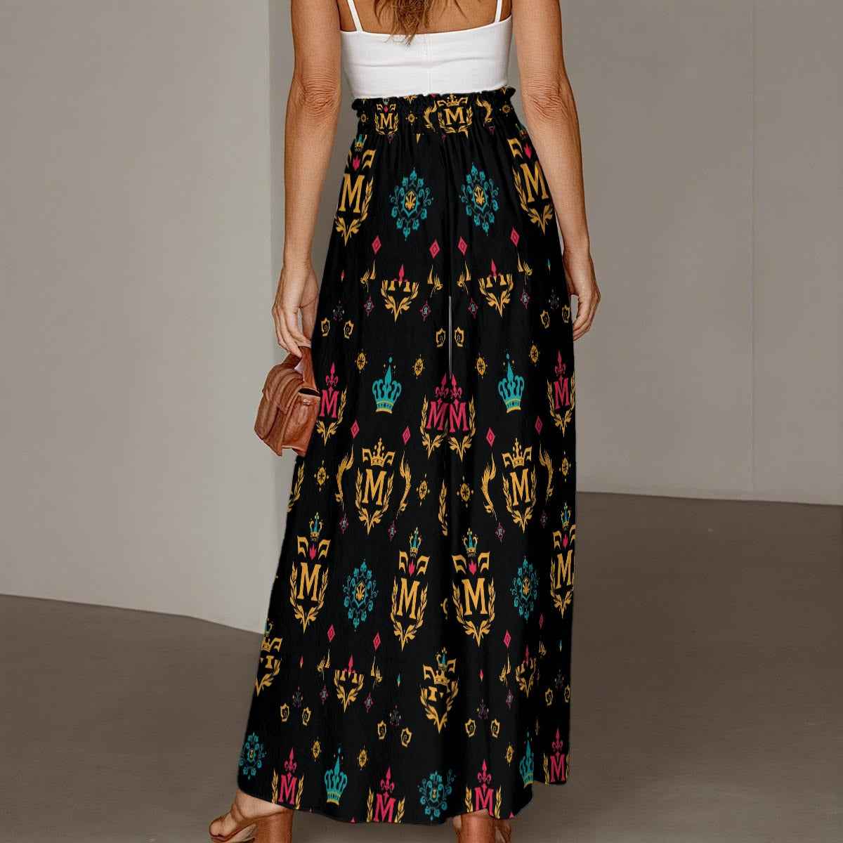 MUNSIEUR All-Over Print Women's Ruffled Wide-Leg Jeans