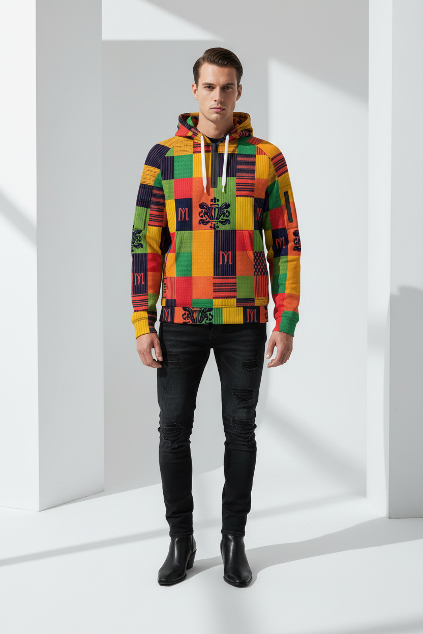 All-Over Print Men’s Fleece Half-Zip Hoodie With Arm Pockets by MUNSIEUR