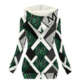 MUNSIEUR All-Over Print Women's Long Jacket With Fleece Lining — Green