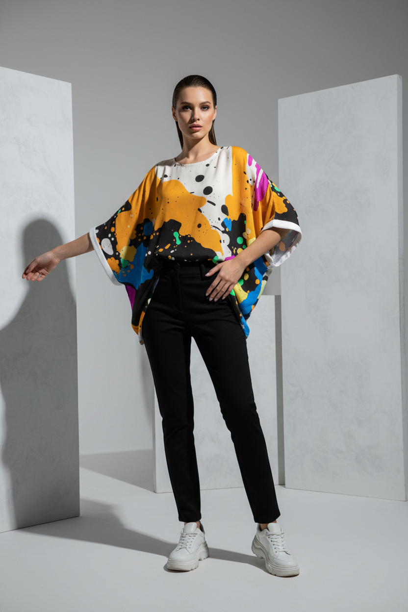 New Arrivals MUNSIEUR All-Over Print Women's Bat Sleeve Blouse