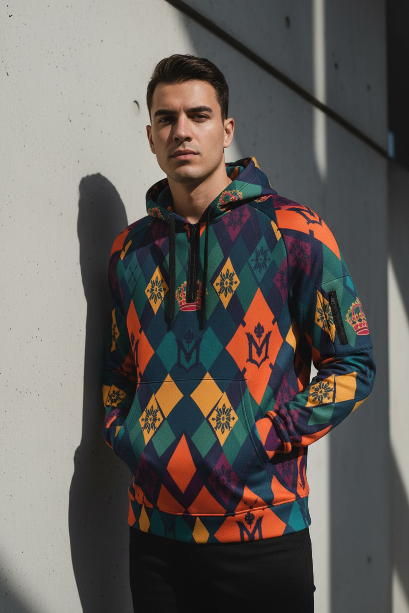 All-Over Print Men’s Fleece Half-Zip Hoodie With Arm Pockets