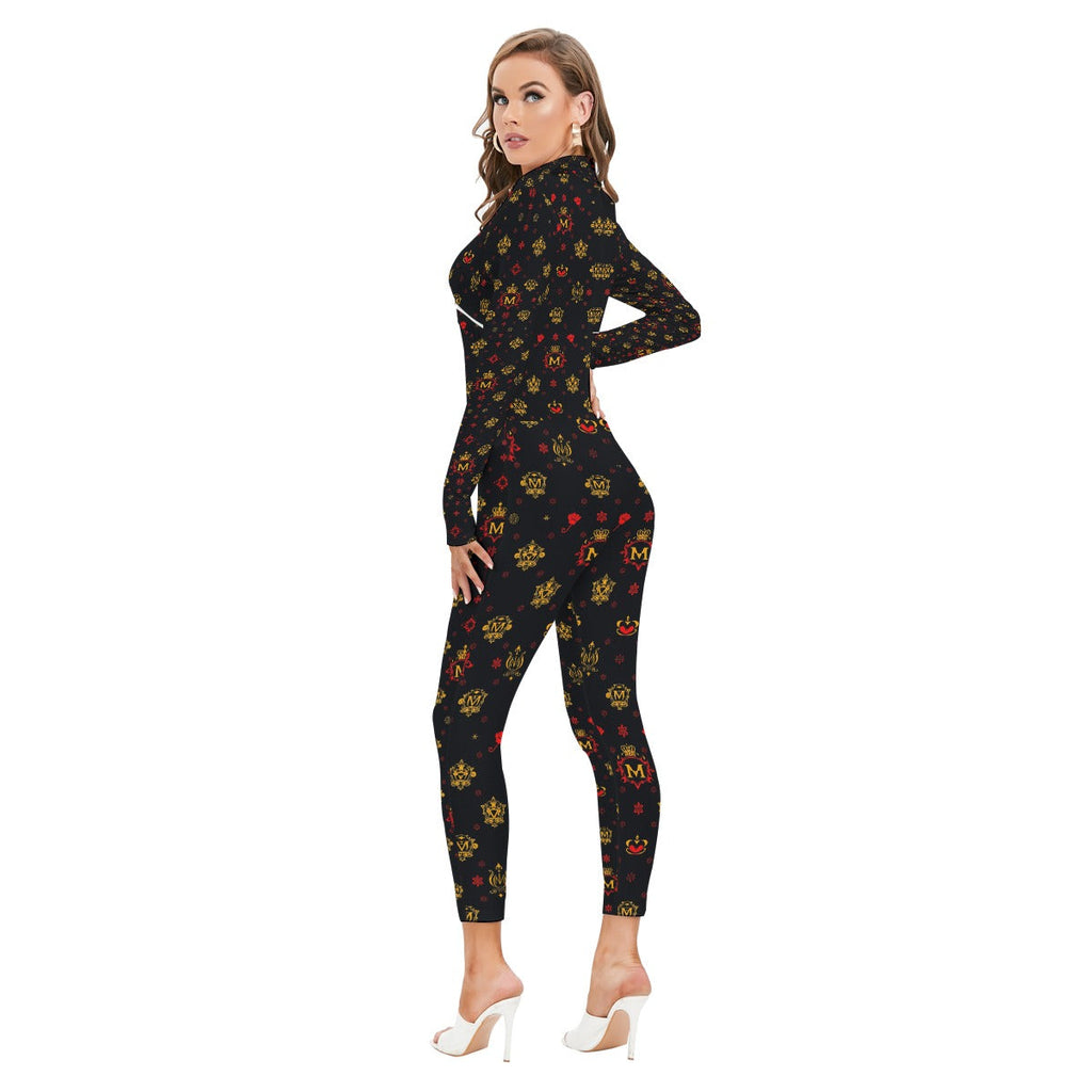 Munsieur All-Over Print Women's Long-sleeved High-neck Jumpsuit With Zipper