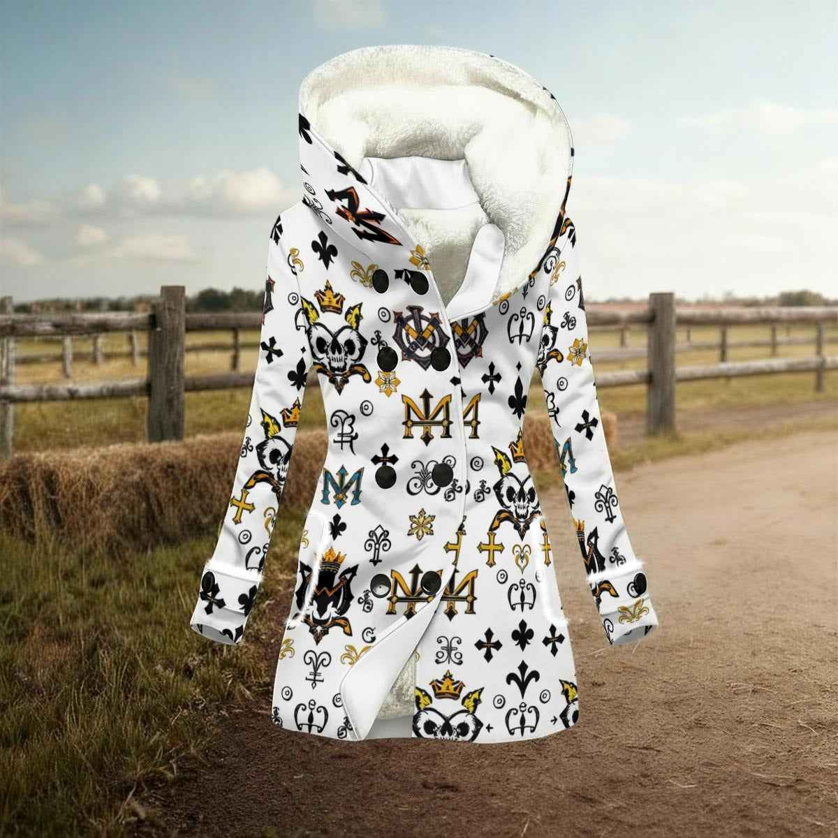 MUNSIEUR All-Over Print Women's Winter Jacket With Fleece