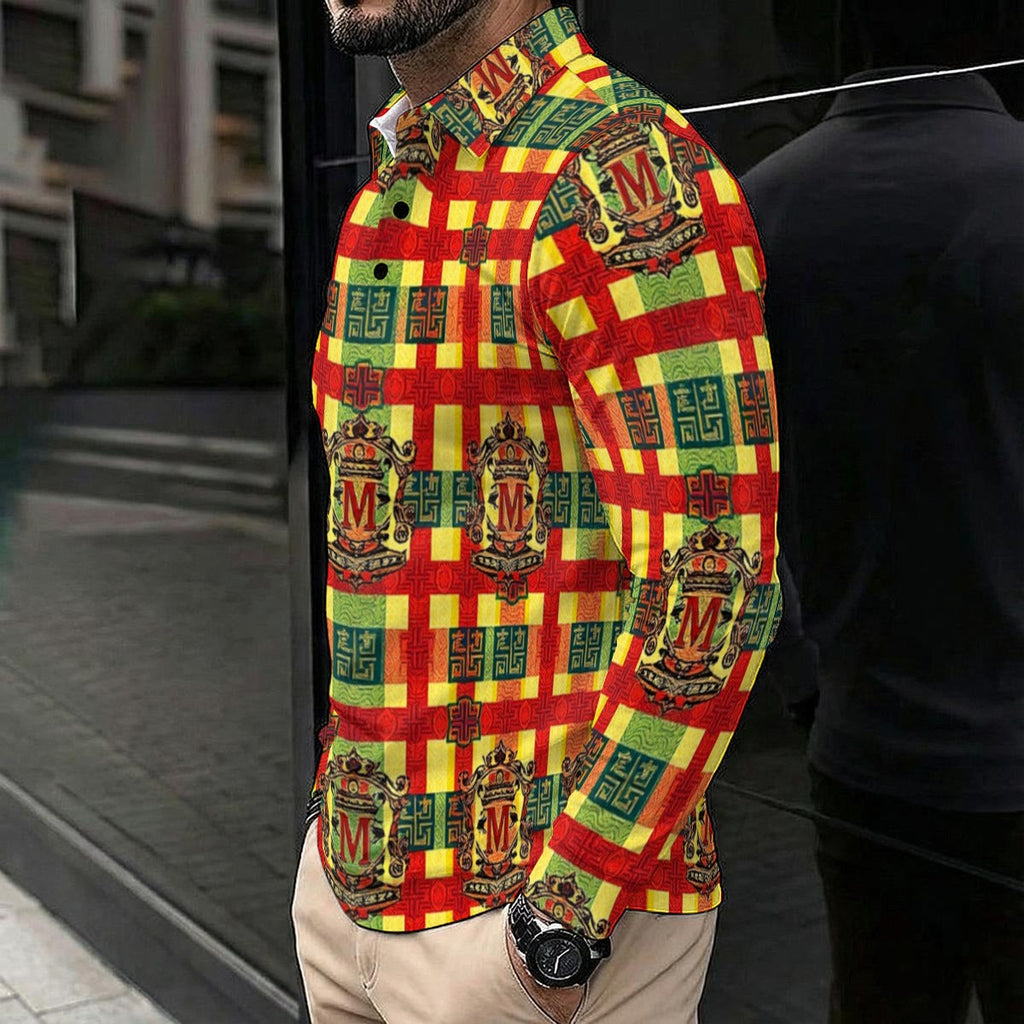 All-Over Print Men's Polo Tee With Long Sleeve