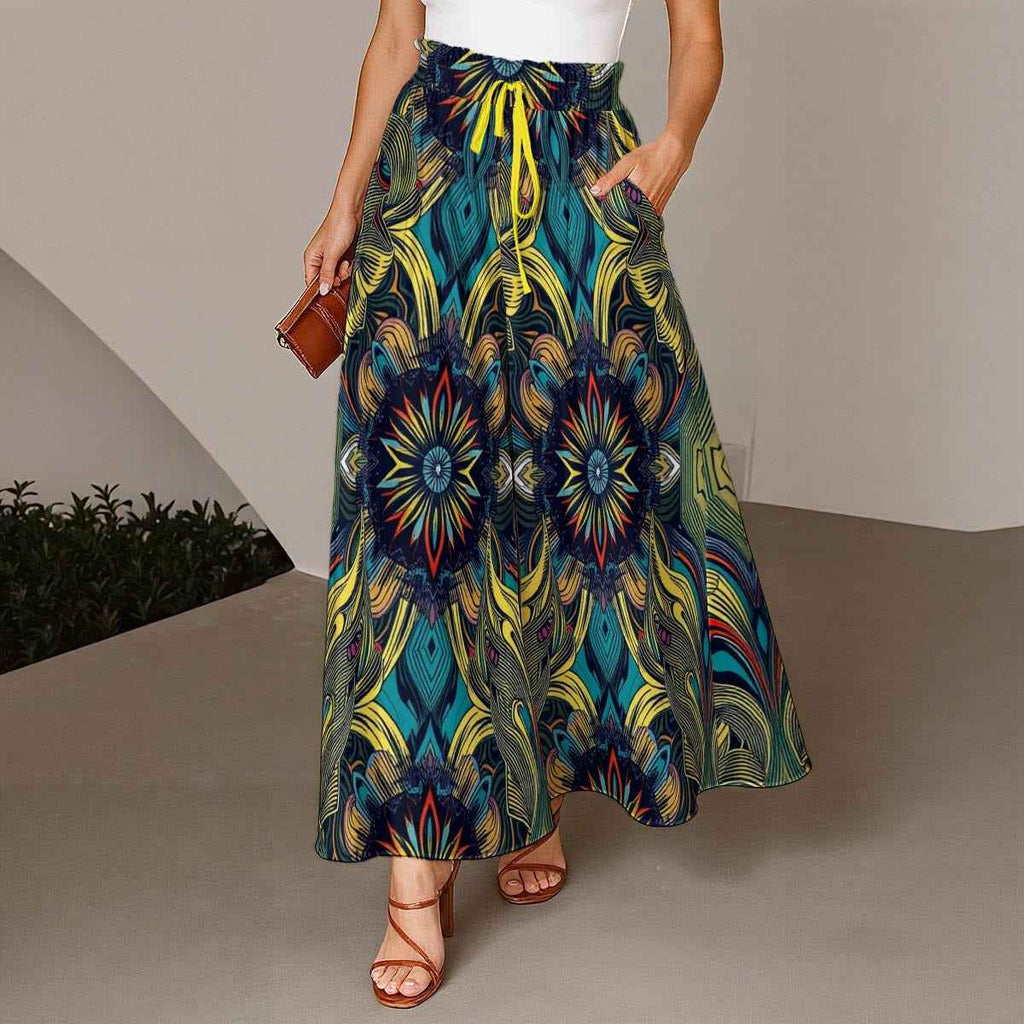 MUNSIEUR All-Over Print Women's Ruffled Wide-Leg Jeans