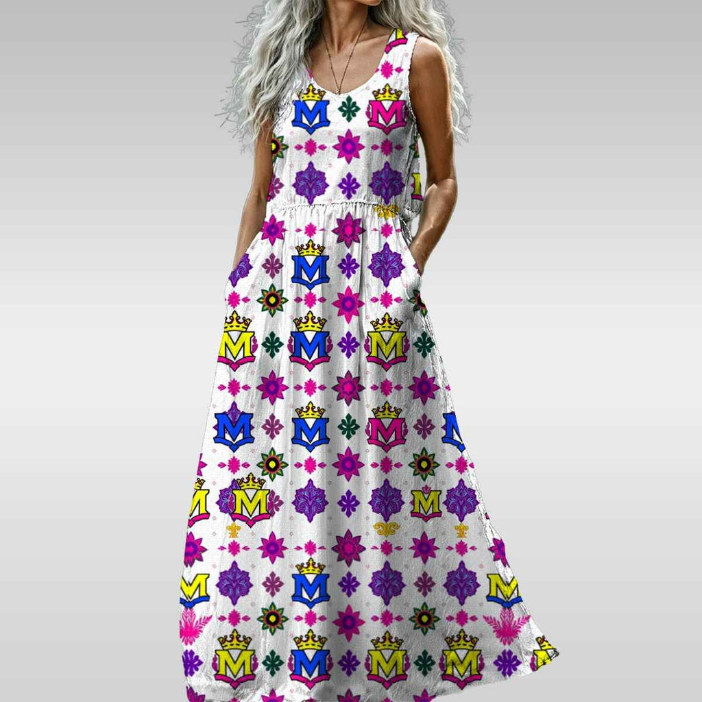 MUNSIEUR All-Over Print Women’s Sleeveless Maxi Light Weight Flowy Dress
