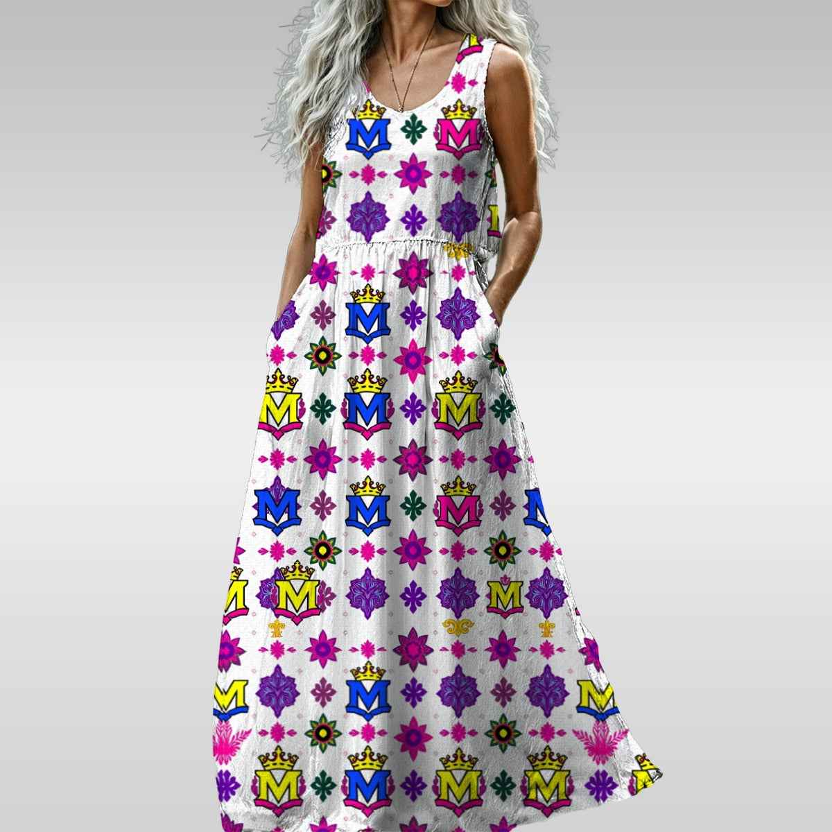 MUNSIEUR All-Over Print Women’s Sleeveless Maxi Light Weight Flowy Dress