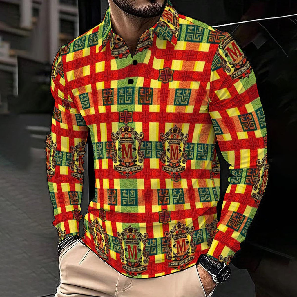 All-Over Print Men's Polo Tee With Long Sleeve