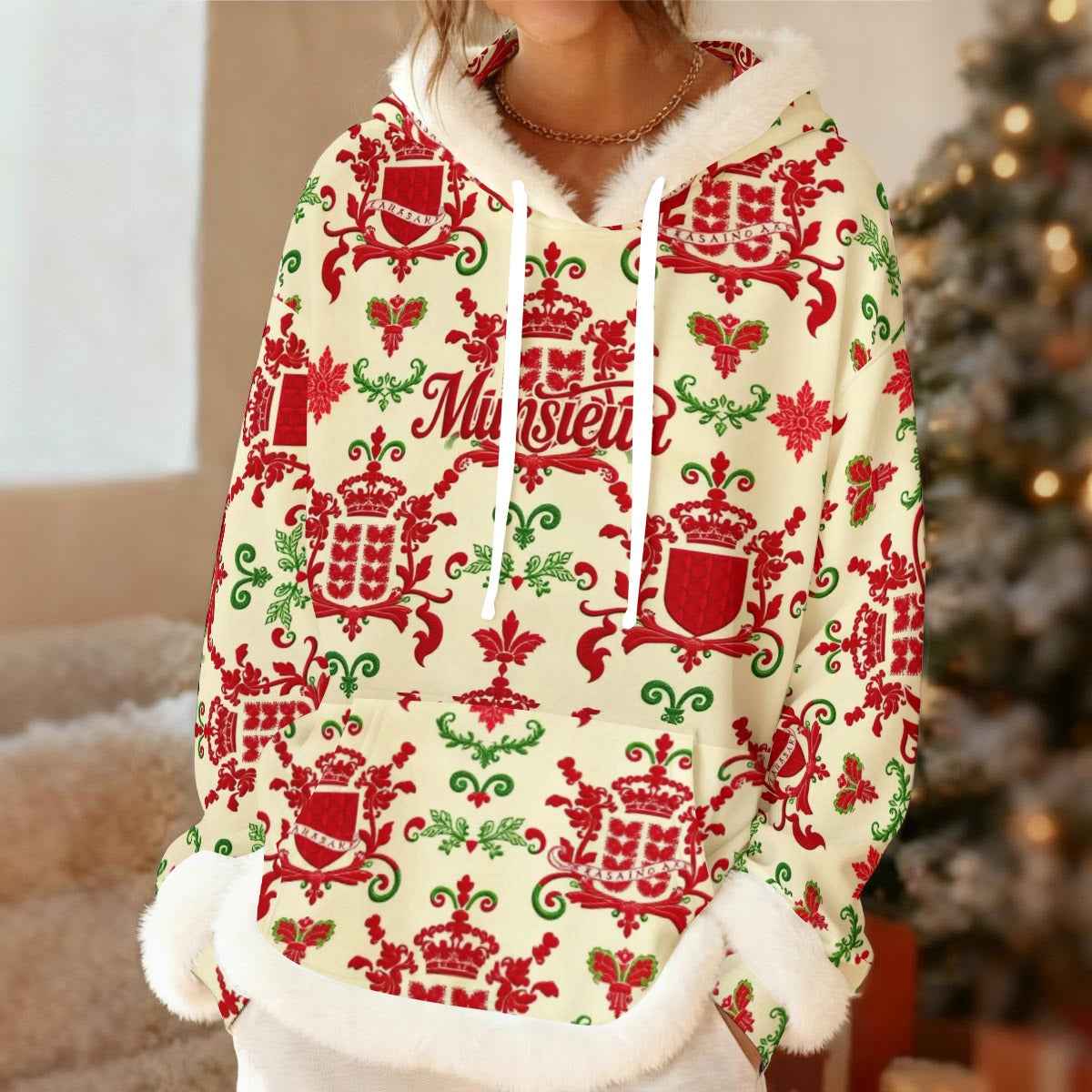 MUNSIEUR All-Over Print Women's Fleece Sweater Christmas Collection