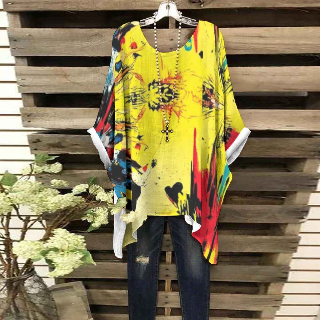 MUNSIEUR All-Over Print Women's Bat Sleeve Blouse