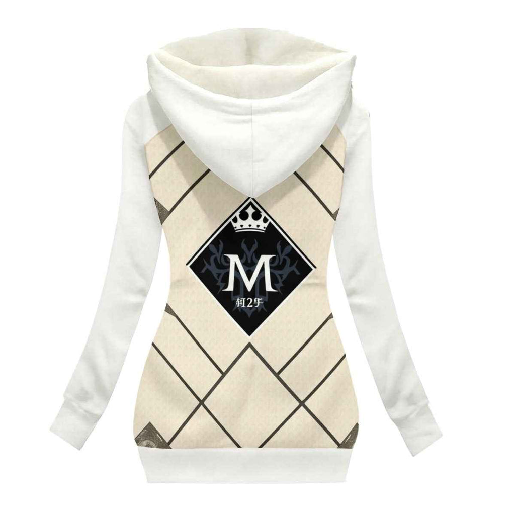 MUNSIEUR All-Over Print Women's Long Jacket With Fleece Lining — White IV
