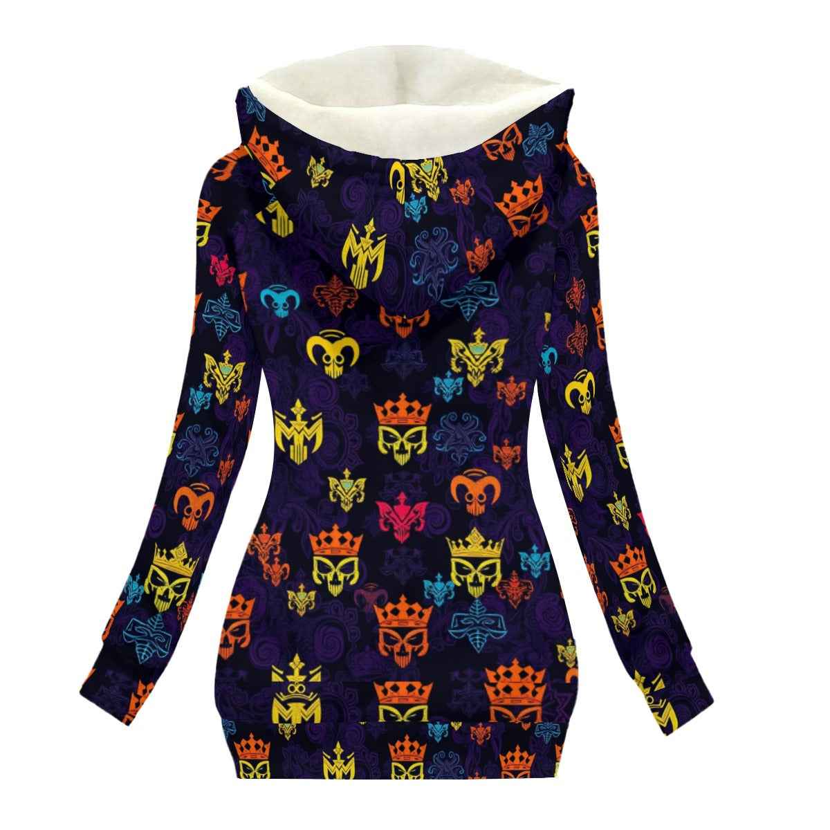 MUNSIEUR All-Over Print Women's Long Jacket With Fleece Lining — Blue