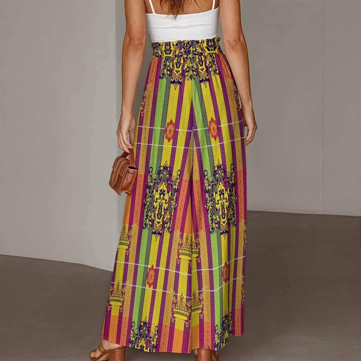All-Over Print Women's Ruffled Wide-Leg Jeans Sweats Summertime Boho Flowy