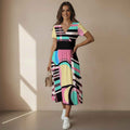 MUNSIEUR All-over Print Women's V Neck Midi Dress New Arrivals