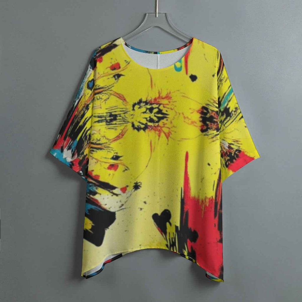 MUNSIEUR All-Over Print Women's Bat Sleeve Blouse