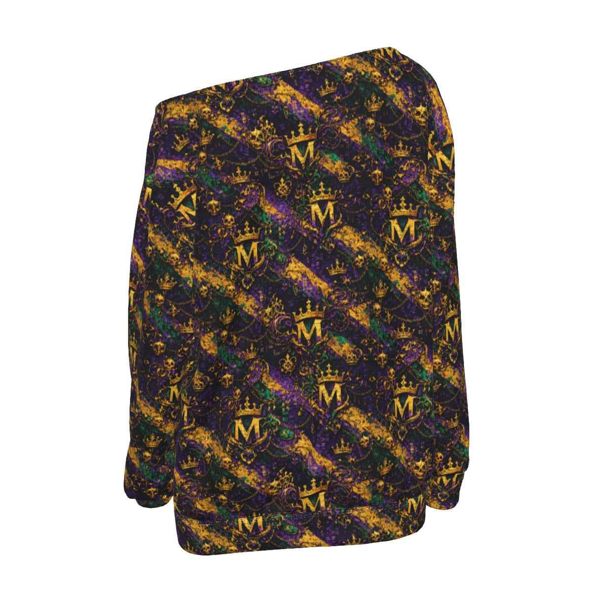 MUNSIEUR All-Over Print Women's Off-Shoulder Sweatshirt Mardi Gras Collection New Arrivals