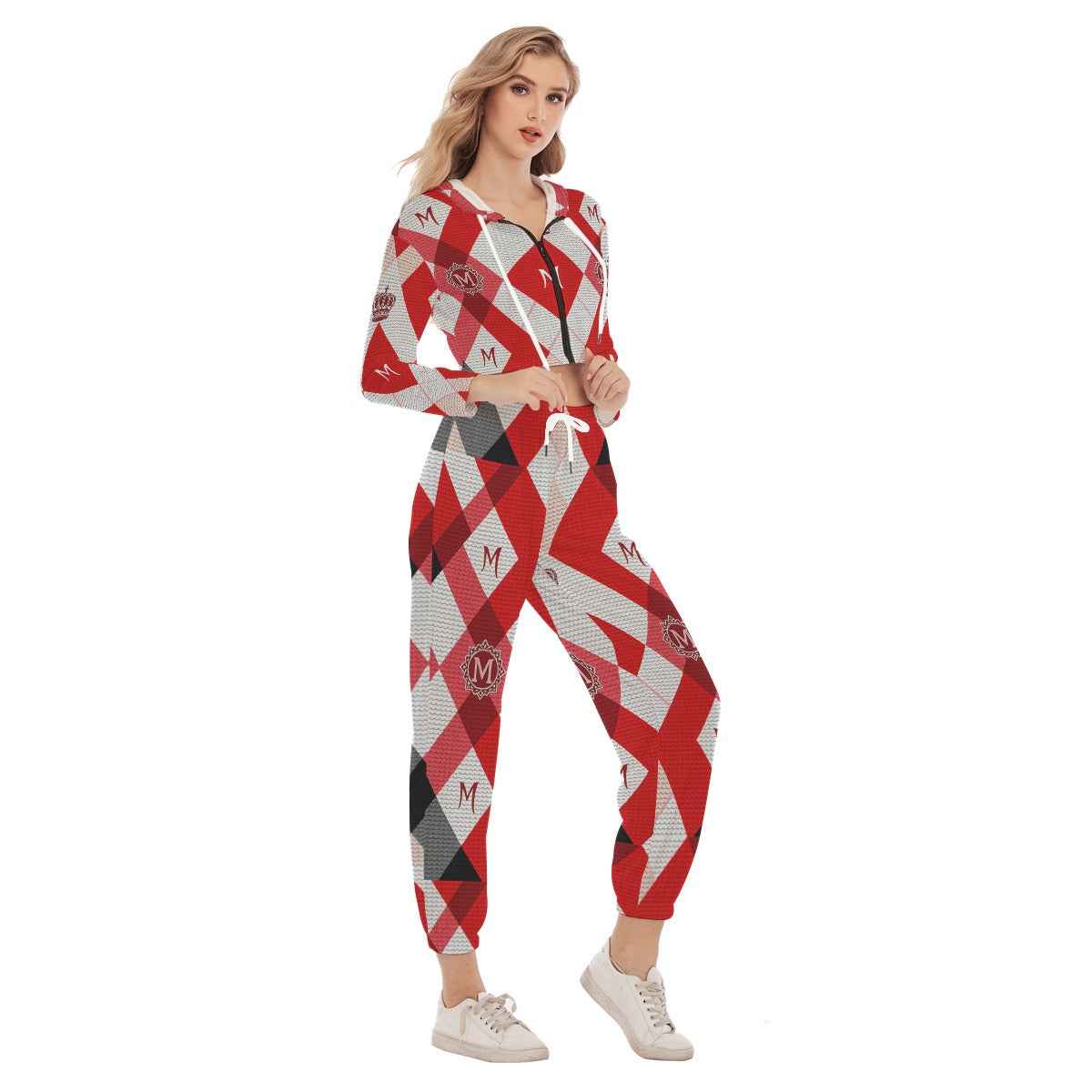 MUNSIEUR All-Over Print Women's Crop Sweater Set