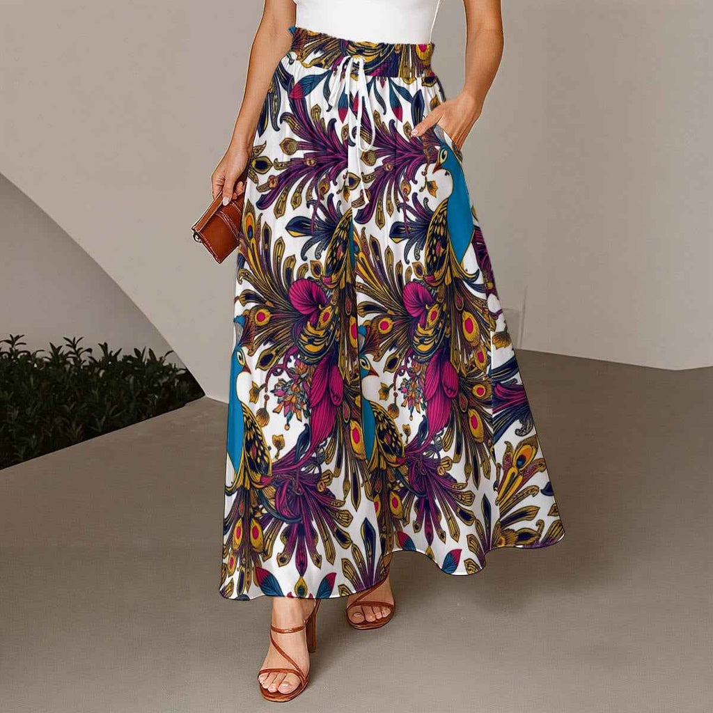 MUNSIEUR All-Over Print Women's Ruffled Wide-Leg Jeans