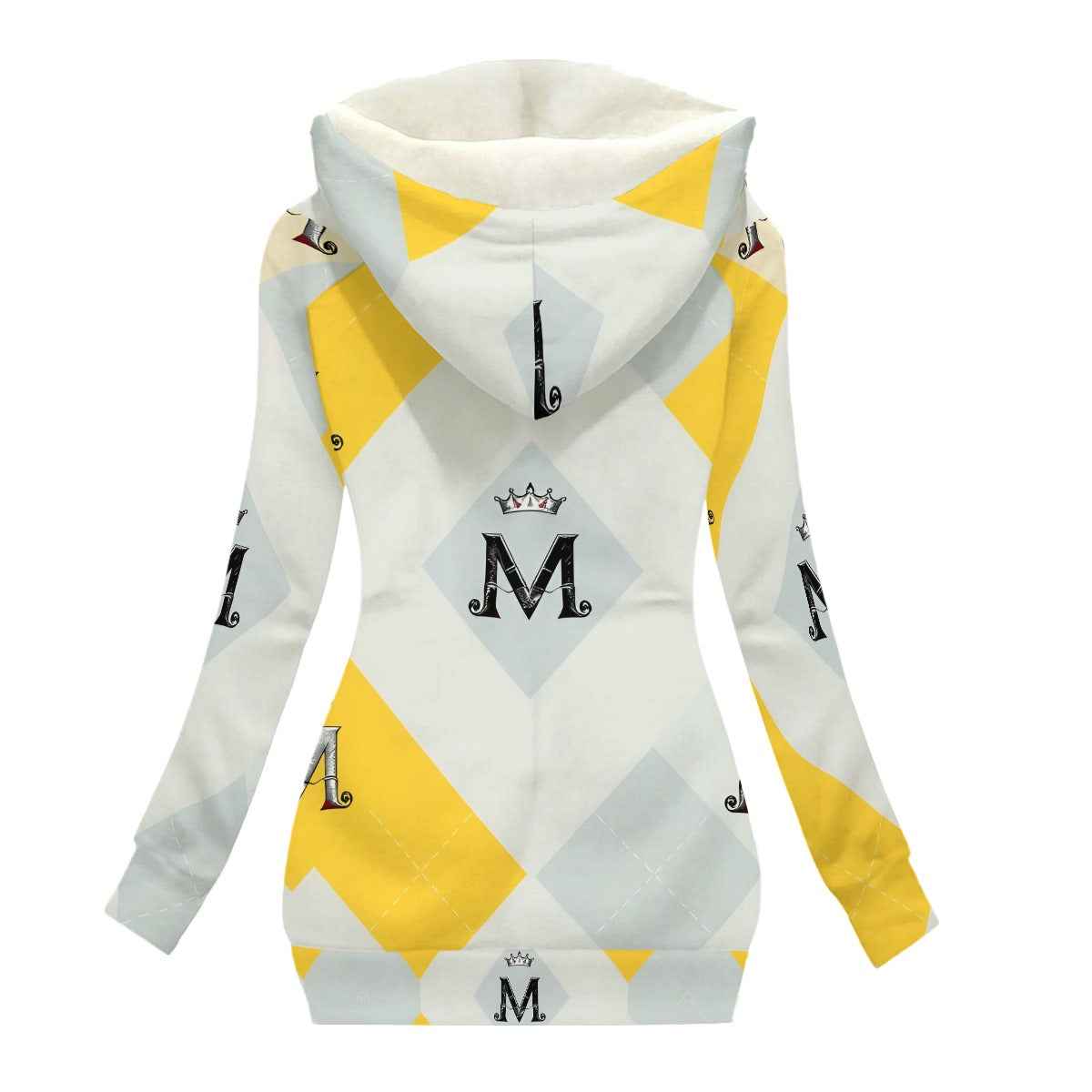 MUNSIEUR All-Over Print Women's Long Jacket With Fleece Lining — White V