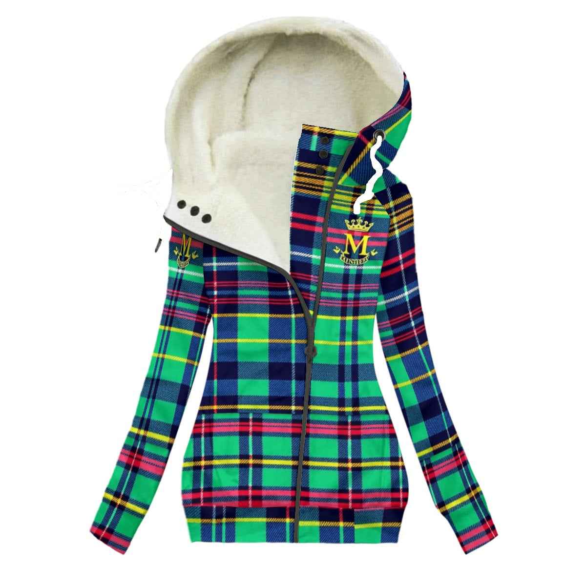 MUNSIEUR All-Over Print Women's Long Jacket With Fleece Lining — Multicolor
