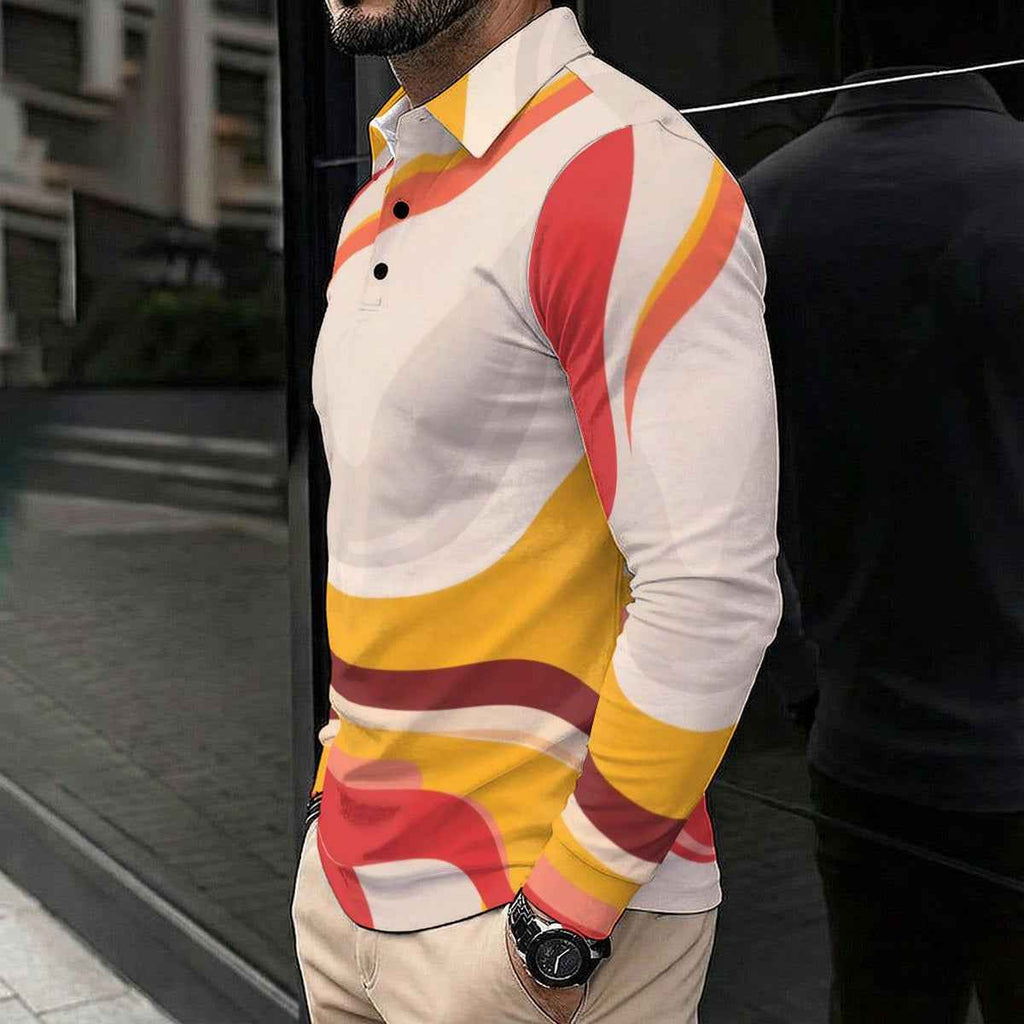 MUNSIEUR All-Over Print Men's Polo Long Sleeve Tee New Arrivals