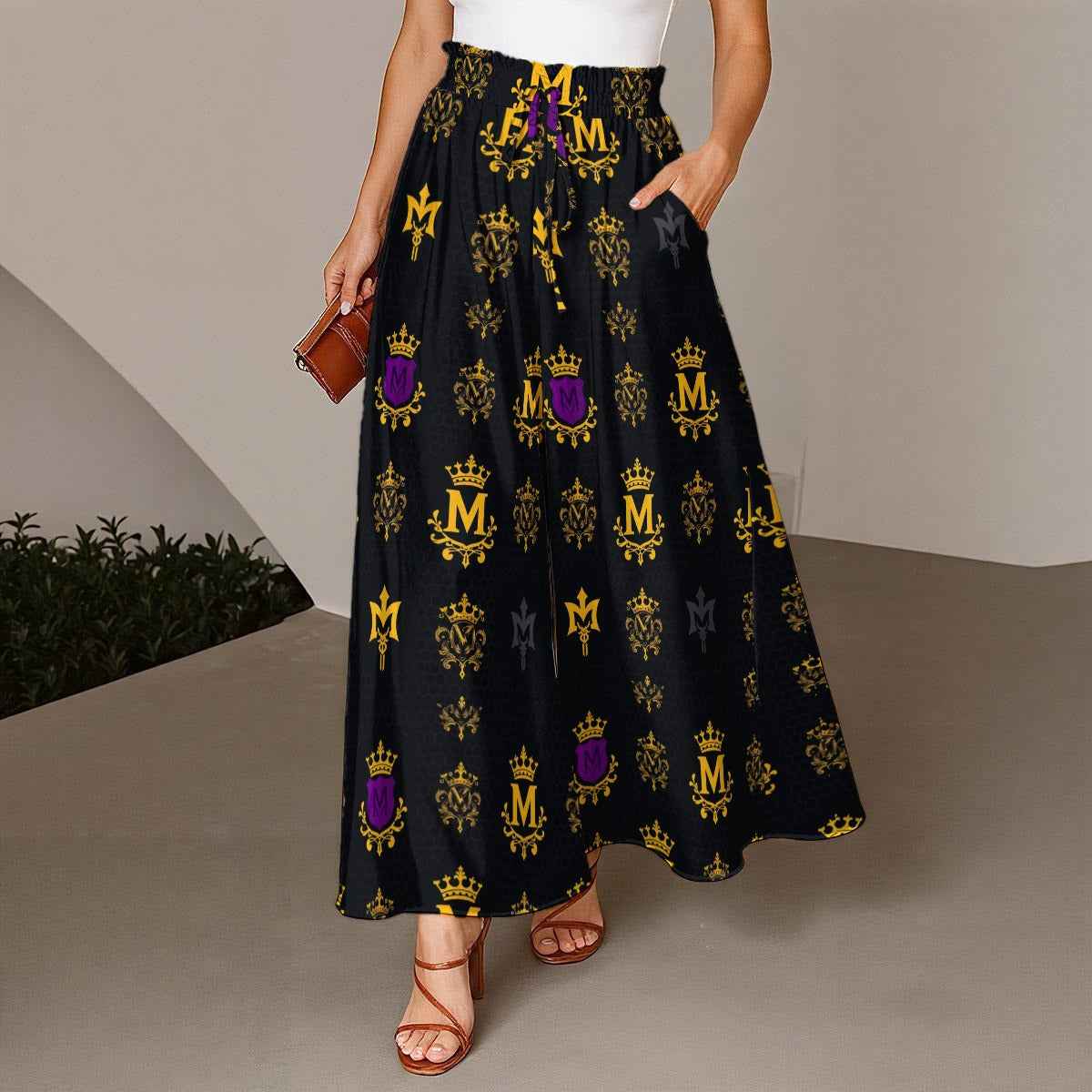 MUNSIEUR All-Over Print Women's Ruffled Wide-Leg Jeans