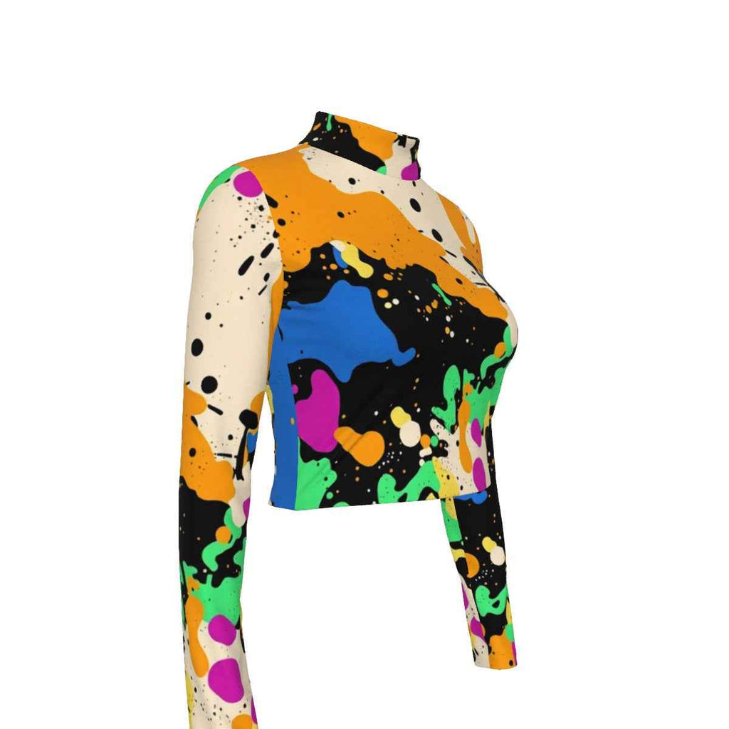 MUNSIEUR Eco-Friendly All-Over Print Women's Turtleneck T-shirt Long Sleeve