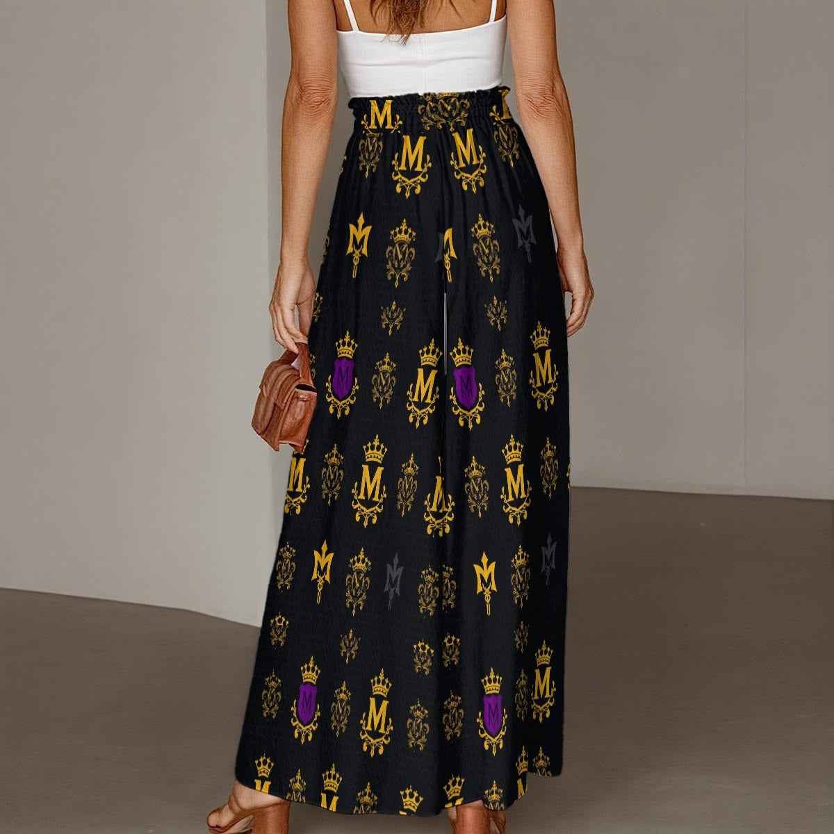 MUNSIEUR All-Over Print Women's Ruffled Wide-Leg Jeans
