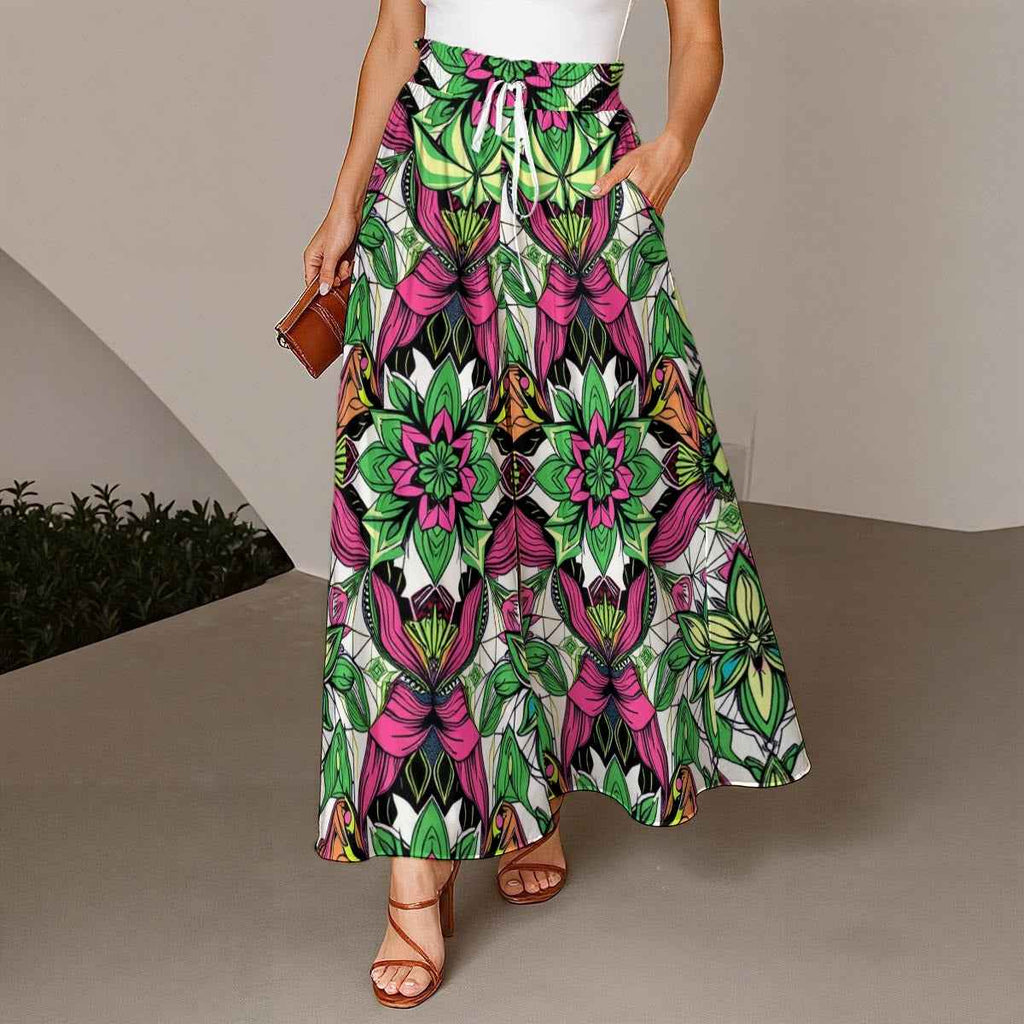 MUNSIEUR All-Over Print Women's Ruffled Wide-Leg Jeans