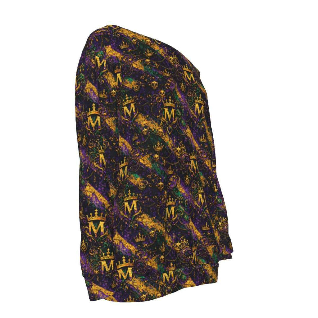 MUNSIEUR All-Over Print Women's Off-Shoulder Sweatshirt Mardi Gras Collection New Arrivals