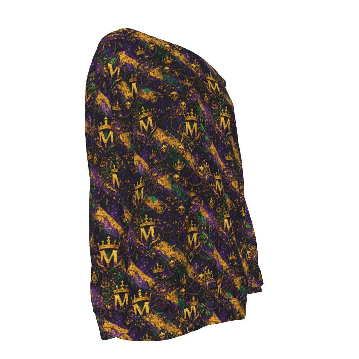 MUNSIEUR All-Over Print Women's Off-Shoulder Sweatshirt Mardi Gras Collection New Arrivals