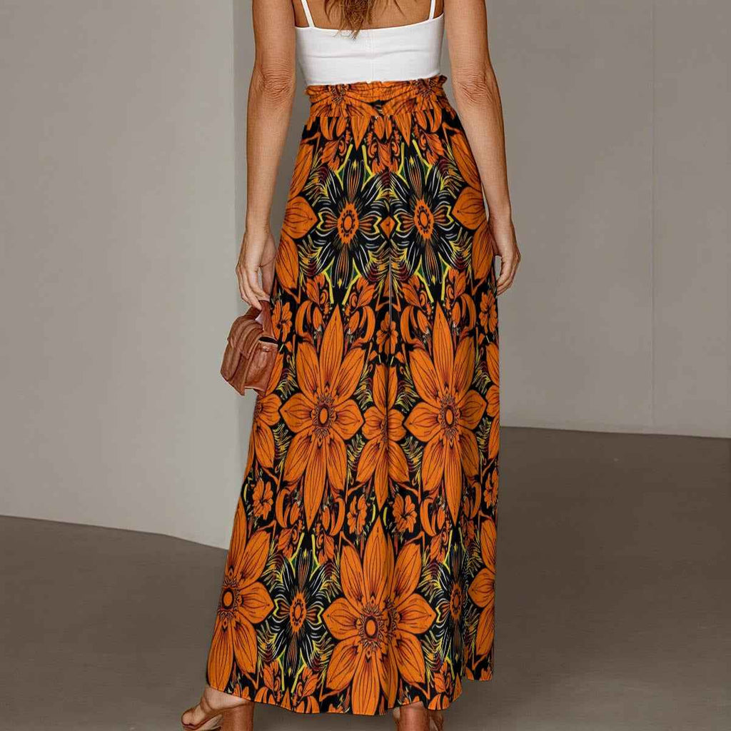 MUNSIEUR All-Over Print Women's Ruffled Wide-Leg Jeans