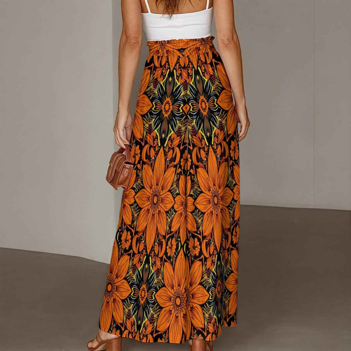 MUNSIEUR All-Over Print Women's Ruffled Wide-Leg Jeans