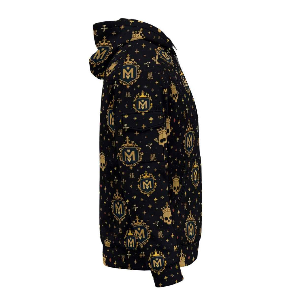 Men's Half-Zip Fleece Hoodie - All-Over Print with Arm Pockets