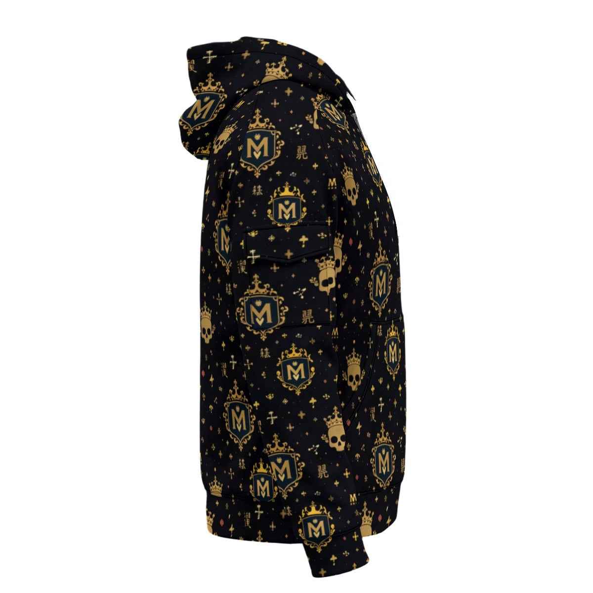 Men's Half-Zip Fleece Hoodie - All-Over Print with Arm Pockets