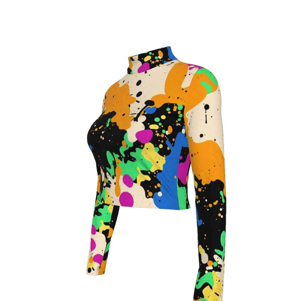 MUNSIEUR Eco-Friendly All-Over Print Women's Turtleneck T-shirt Long Sleeve