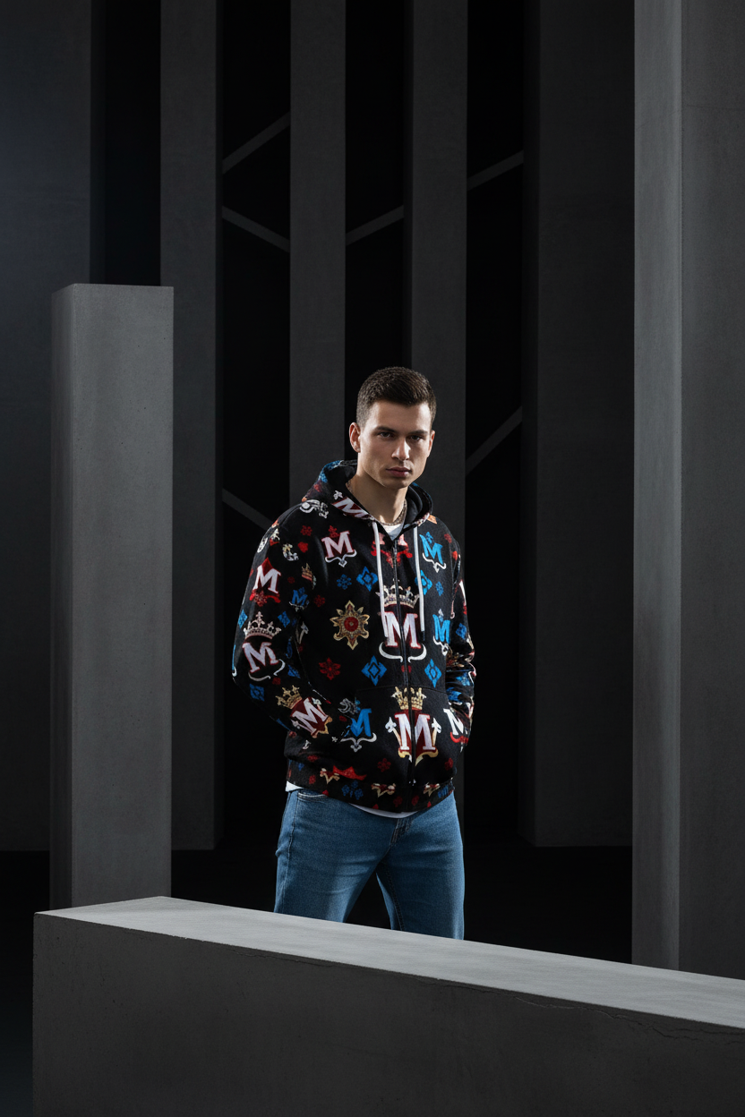 Men's Hoodie MUNSIEUR All-Over Print Heavy Fleece Zip Up "Truie 2"