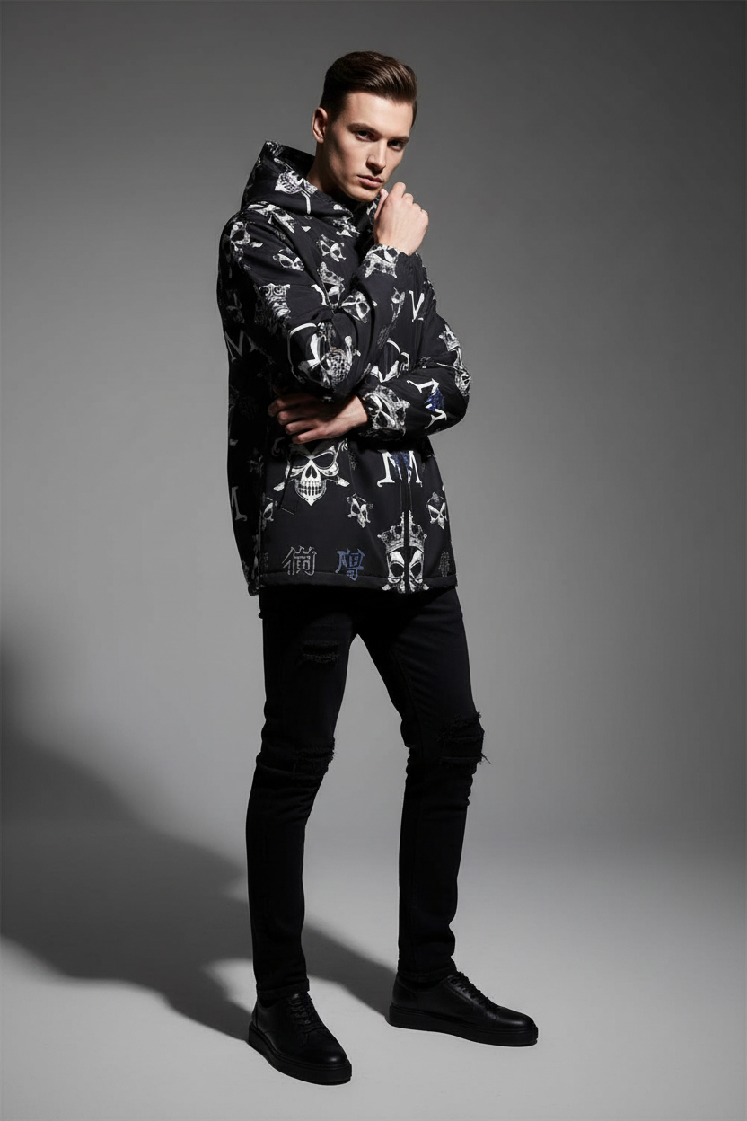 All-Over Print Men's Windbreaker Coat w Zipper