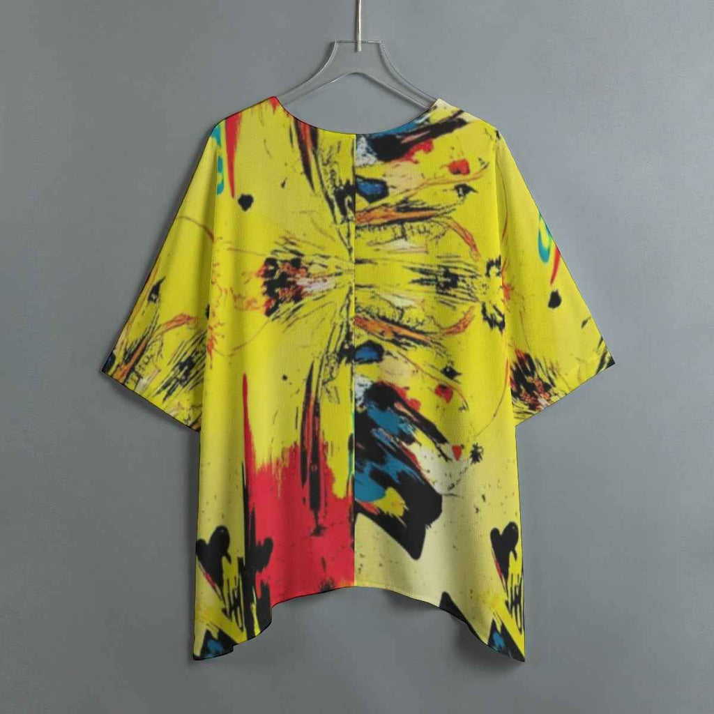 MUNSIEUR All-Over Print Women's Bat Sleeve Blouse