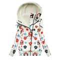 MUNSIEUR All-Over Print Women's Long Jacket With Fleece Lining — White III