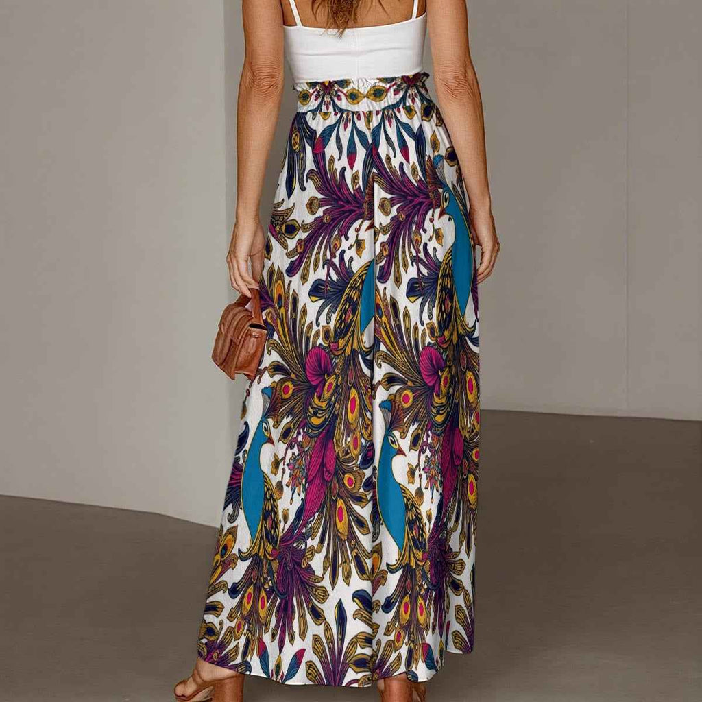 MUNSIEUR All-Over Print Women's Ruffled Wide-Leg Jeans