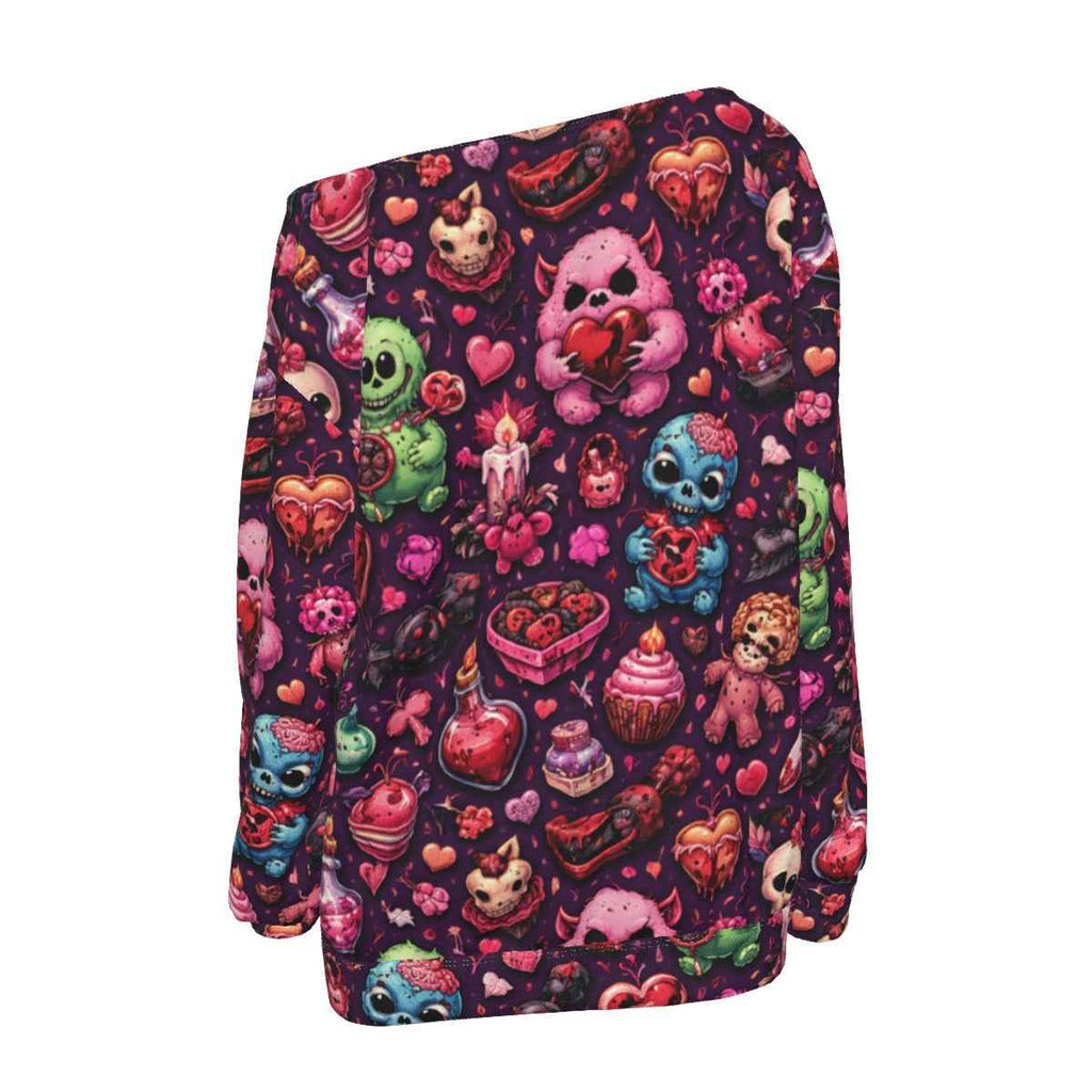 MUNSIEUR All-Over Print Women's Off-Shoulder Sweatshirt Valentine's Day Gift Bleeding Collection New Arrivals