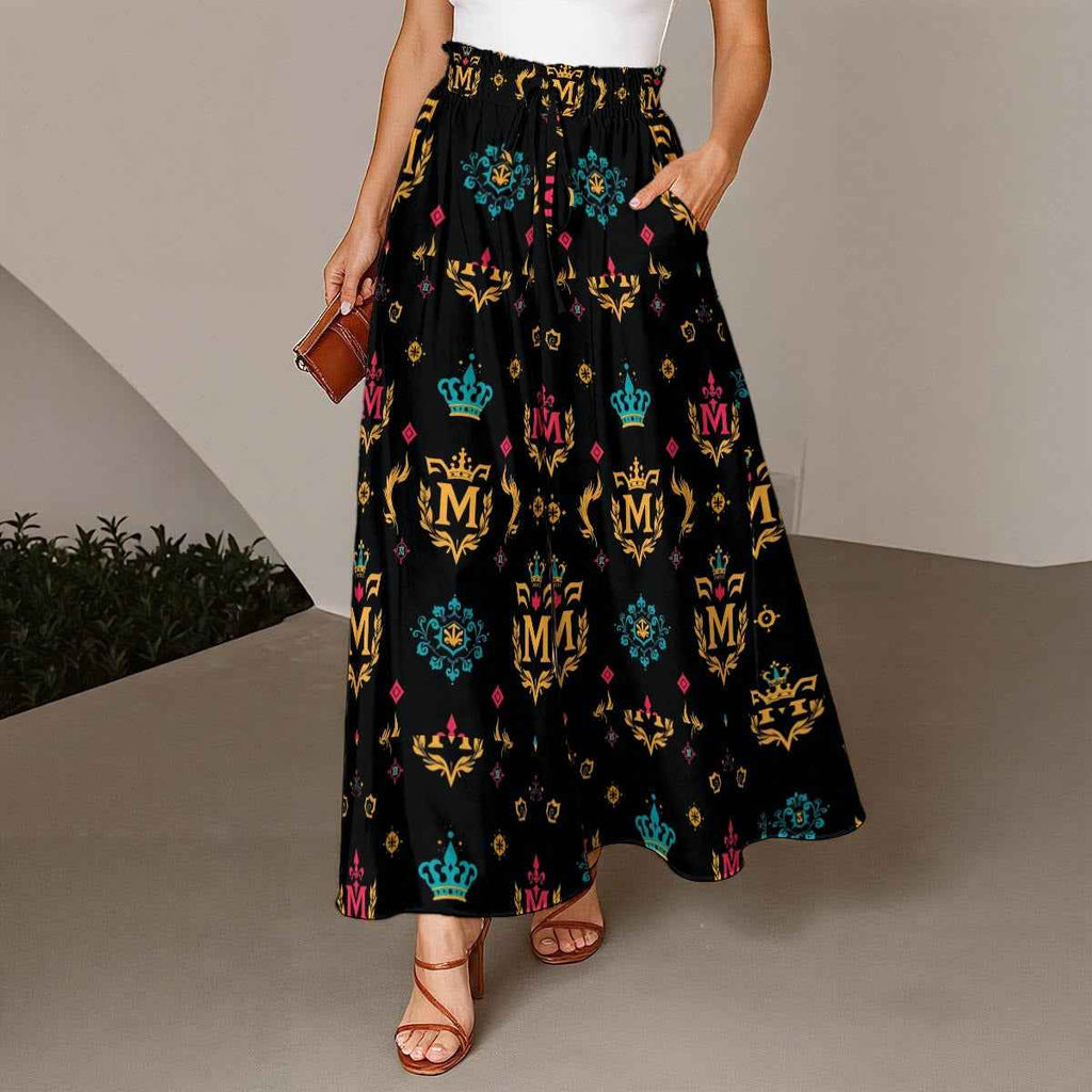 MUNSIEUR All-Over Print Women's Ruffled Wide-Leg Jeans