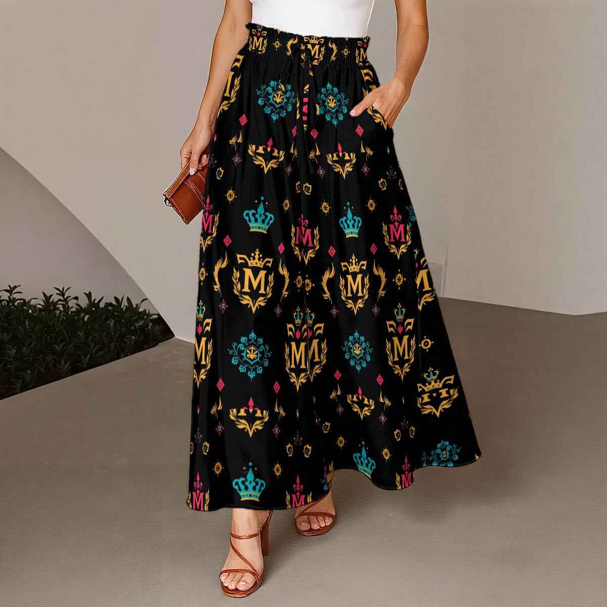 MUNSIEUR All-Over Print Women's Ruffled Wide-Leg Jeans