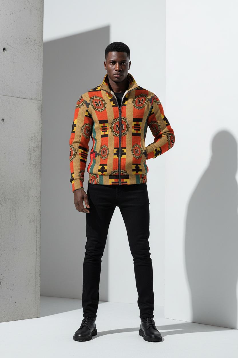 All-Over Print Men's Thick Knit Fleece Coat